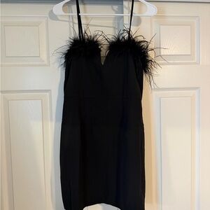 Vici Black Feather-Trimmed Dress